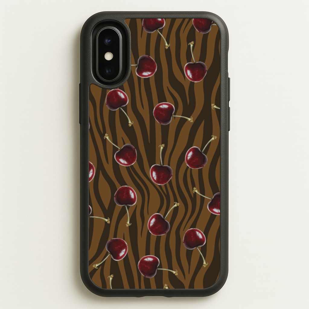 Animal Print With Cherries Pattern - Clean Girl Aesthetic Phone Case for iPhone X / XS