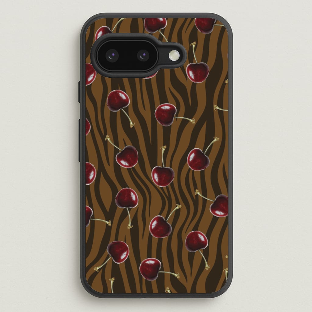 Animal Print With Cherries Pattern - Clean Girl Aesthetic Phone Case for Google Pixel 9a