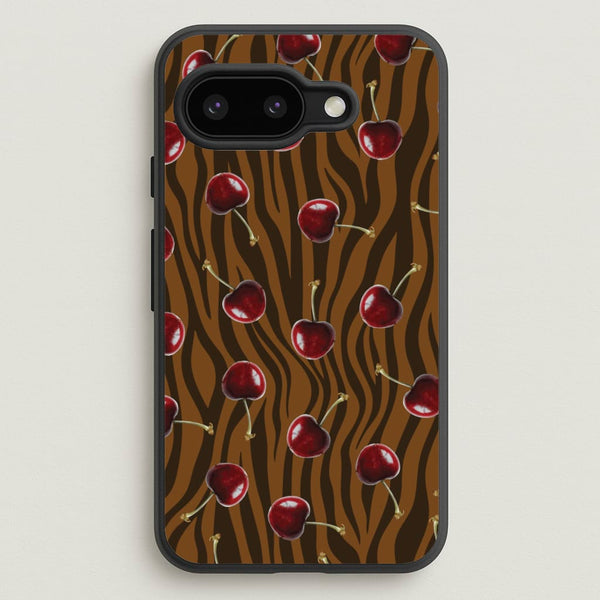 Animal Print With Cherries Pattern - Clean Girl Aesthetic Phone Case for Google Pixel 9a