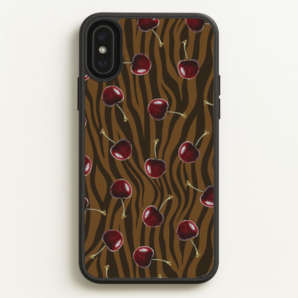 Animal Print With Cherries Pattern - Clean Girl Aesthetic Phone Case for iPhone XS Max