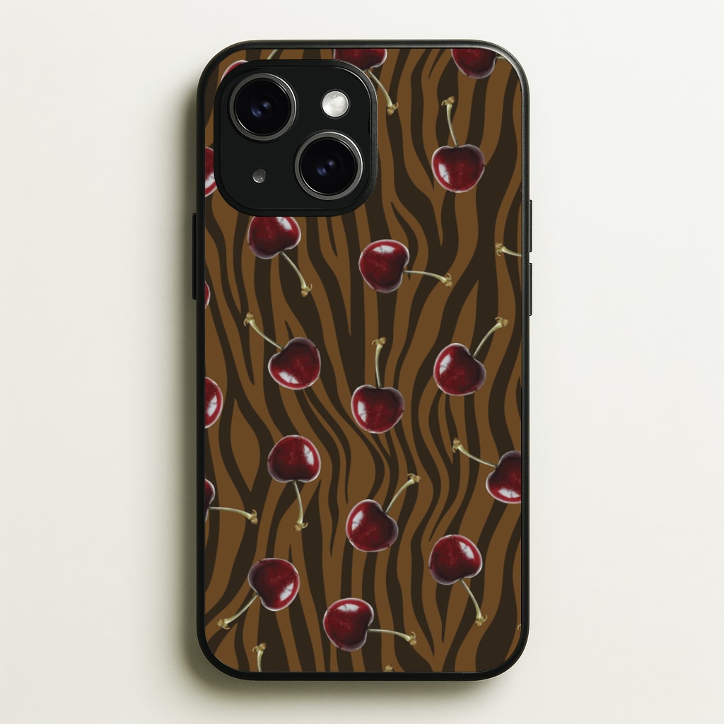 Animal Print With Cherries Pattern - Clean Girl Aesthetic Phone Case for iPhone 15