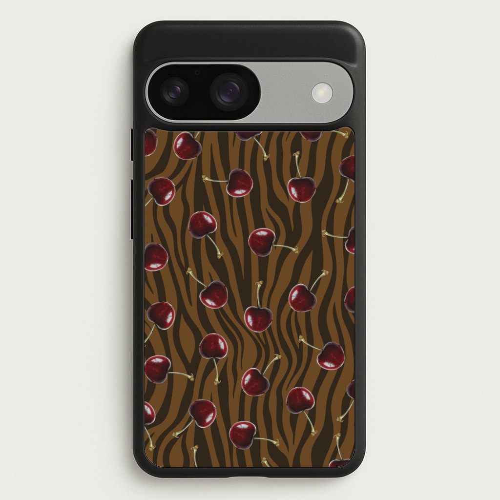Animal Print With Cherries Pattern - Clean Girl Aesthetic Phone Case for Google Pixel 9 / 9 Pro