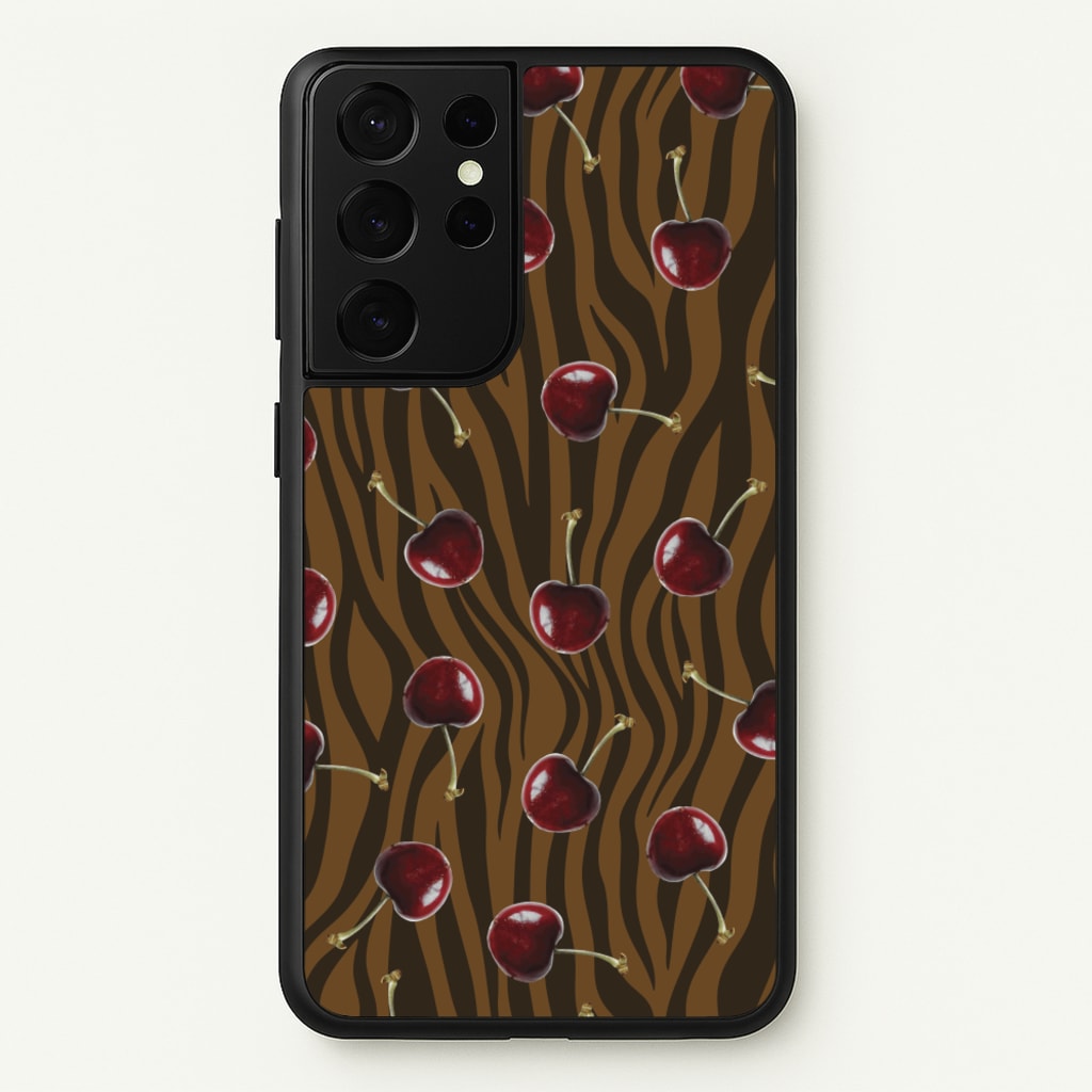 Animal Print With Cherries Pattern - Clean Girl Aesthetic Phone Case for Galaxy S21 Ultra
