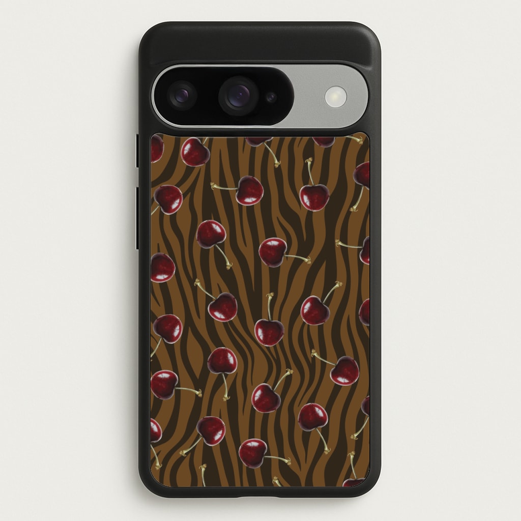Animal Print With Cherries Pattern Phone Case for Google Pixel 10 / 10 Pro