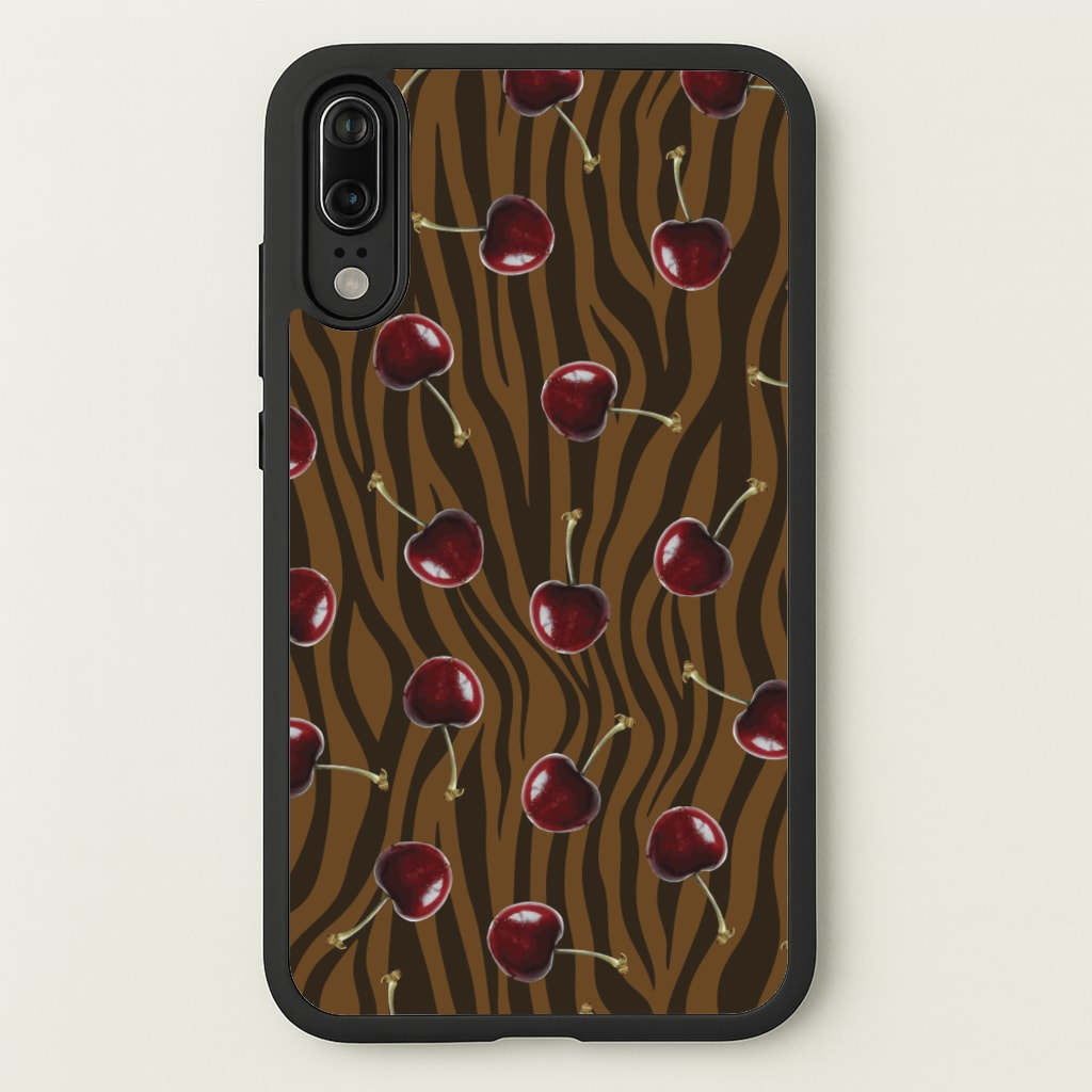 Animal Print With Cherries Pattern - Clean Girl Aesthetic Phone Case for Huawei P20