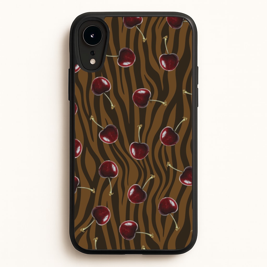 Animal Print With Cherries Pattern - Clean Girl Aesthetic Phone Case for iPhone XR