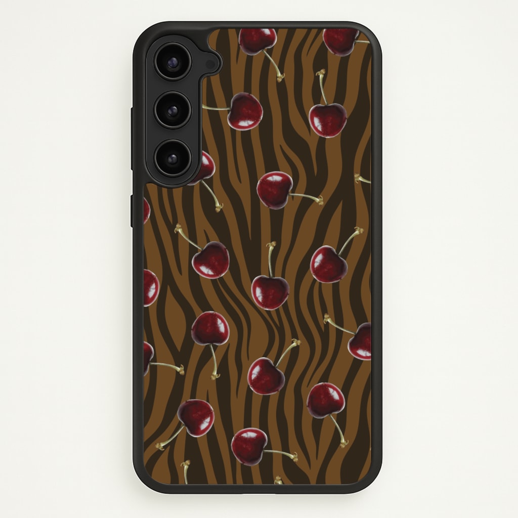 Animal Print With Cherries Pattern - Clean Girl Aesthetic Phone Case for Galaxy S23