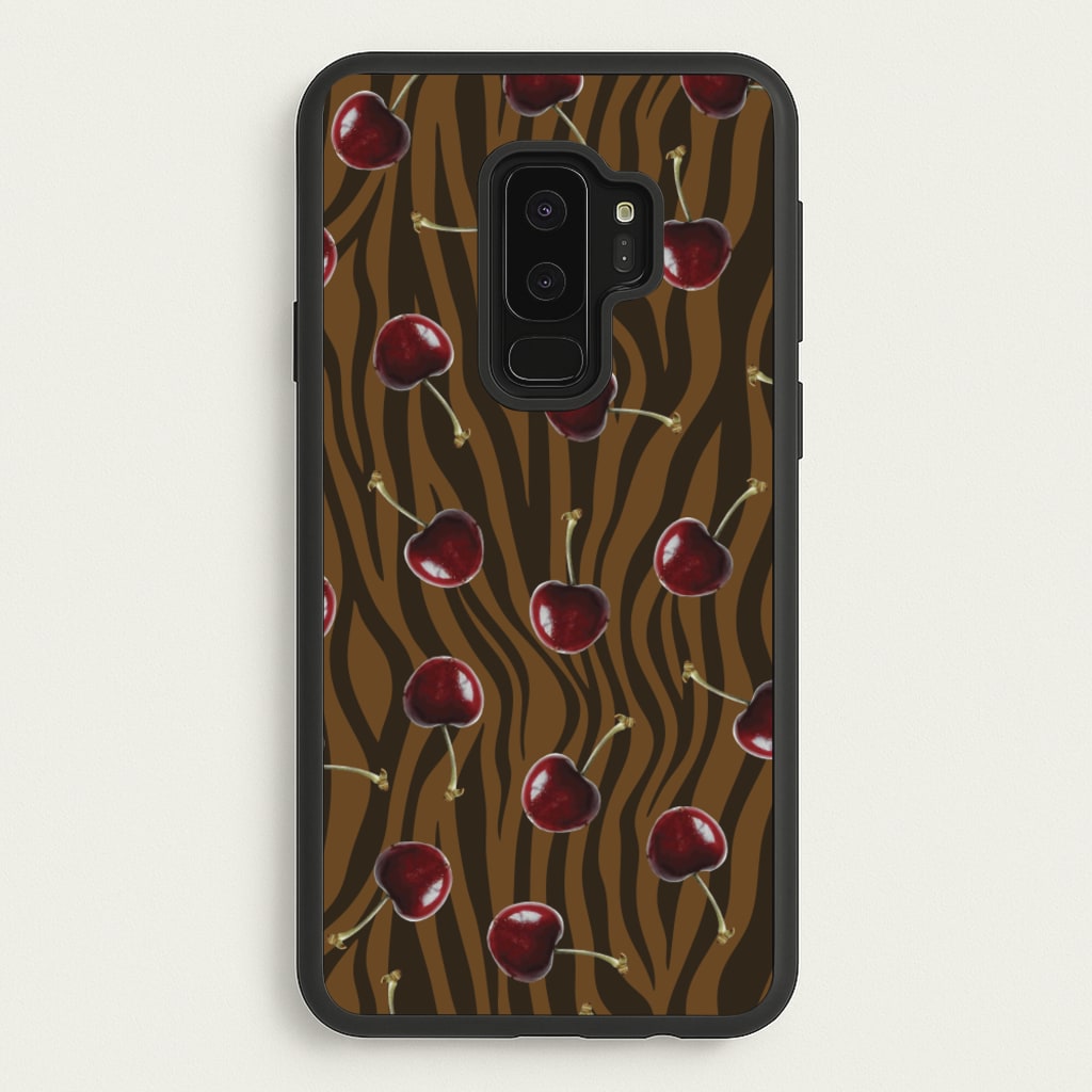 Animal Print With Cherries Pattern - Clean Girl Aesthetic Phone Case for Galaxy S9 Plus