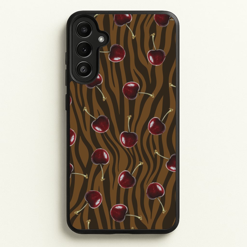 Animal Print With Cherries Pattern - Clean Girl Aesthetic Phone Case for Galaxy A36
