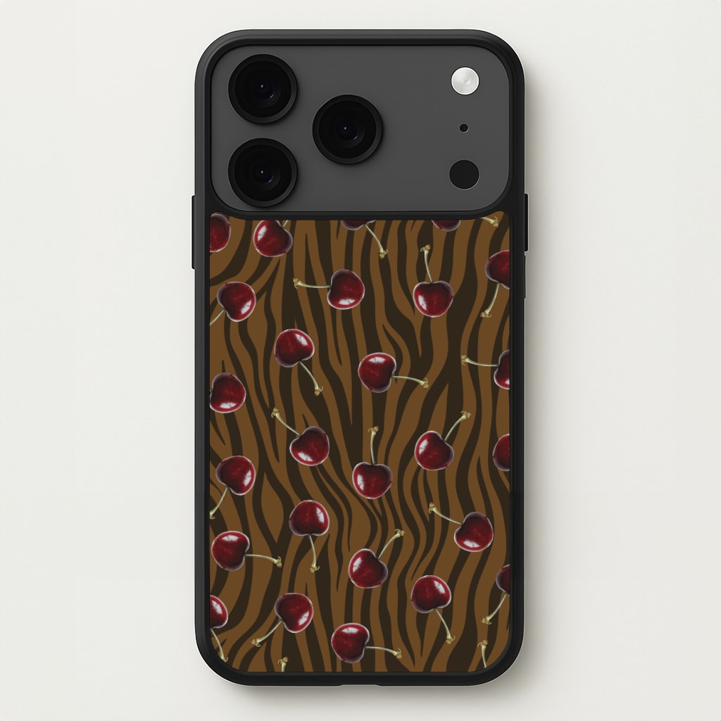 Animal Print With Cherries Pattern Phone Case for iPhone 17 Pro Max