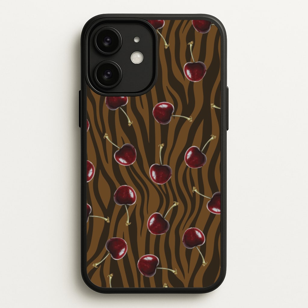 Animal Print With Cherries Pattern - Clean Girl Aesthetic Phone Case for iPhone 11