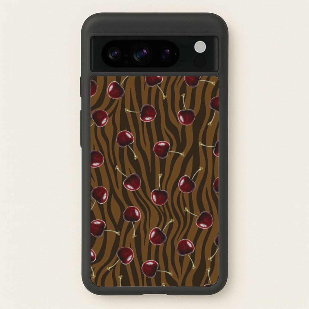 Animal Print With Cherries Pattern - Clean Girl Aesthetic Phone Case for Google Pixel 8 Pro