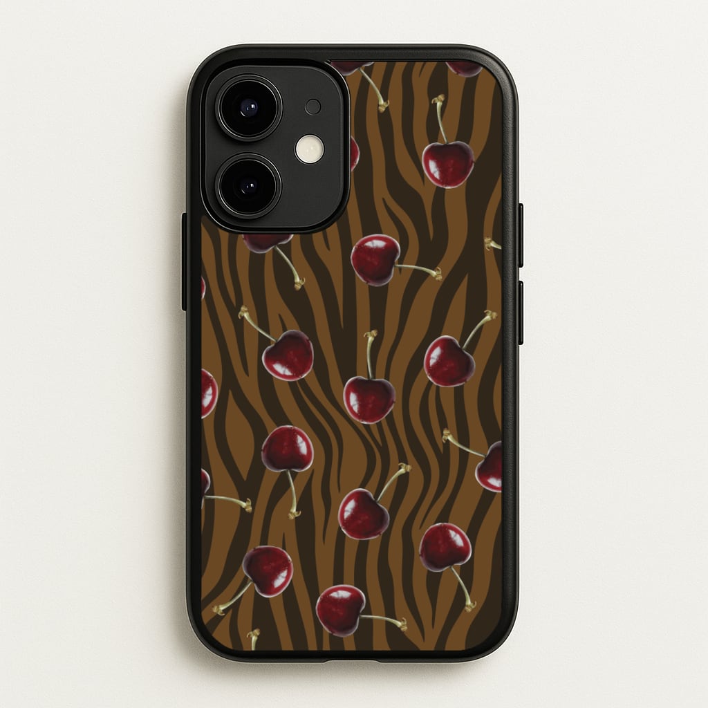Animal Print With Cherries Pattern - Clean Girl Aesthetic Phone Case for iPhone 12 / 12 Pro
