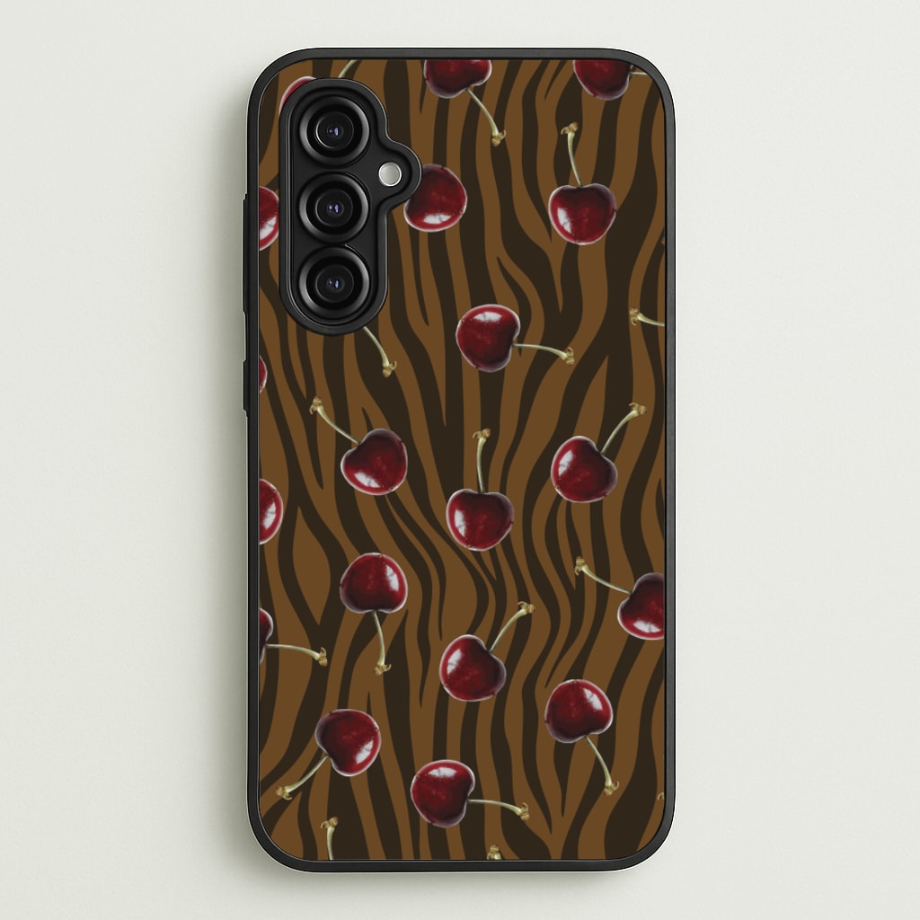 Animal Print With Cherries Pattern - Clean Girl Aesthetic Phone Case for Galaxy A14