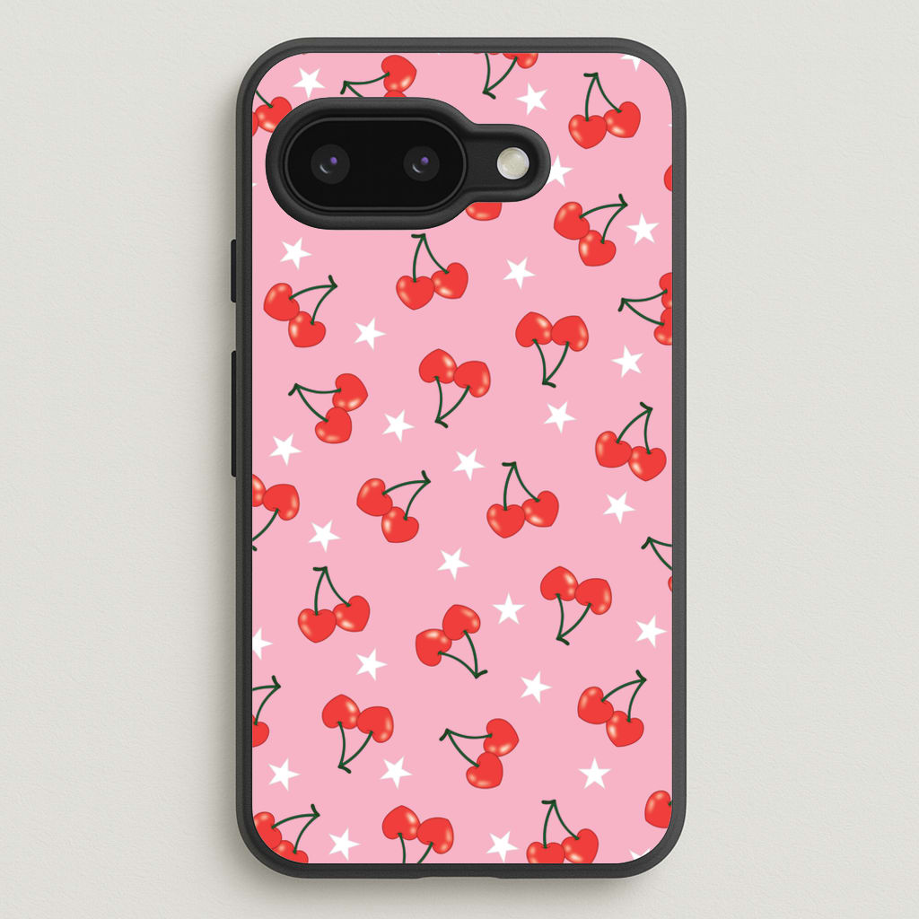 Heart Cherries And Stars Pattern - Clean Girl Aesthetic Phone Case for Google Pixel 9a