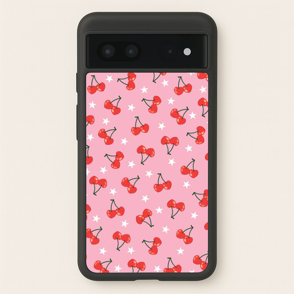 Heart Cherries And Stars Pattern - Clean Girl Aesthetic Phone Case for Google Pixel 7