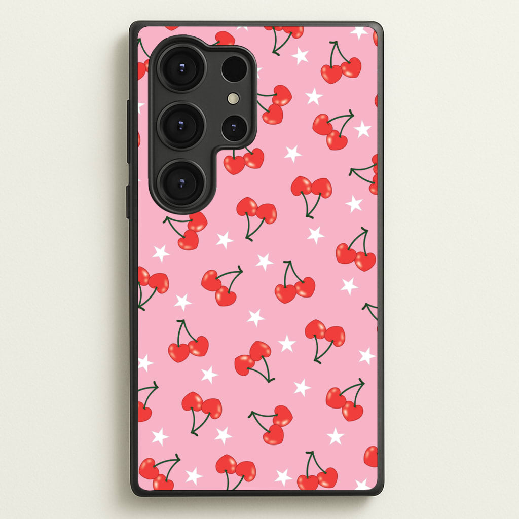 Heart Cherries And Stars Pattern - Clean Girl Aesthetic Phone Case for Galaxy S25 Ultra