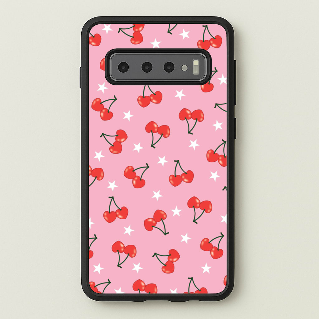 Heart Cherries And Stars Pattern - Clean Girl Aesthetic Phone Case for Galaxy S10 Plus