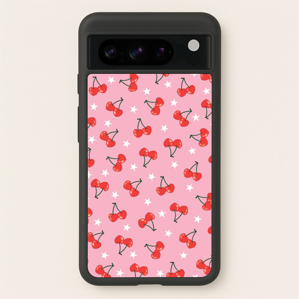 Heart Cherries And Stars Pattern - Clean Girl Aesthetic Phone Case for Google Pixel 8 Pro