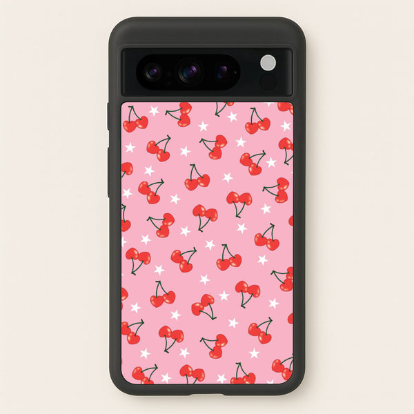 Heart Cherries And Stars Pattern - Clean Girl Aesthetic Phone Case for Google Pixel 8 Pro