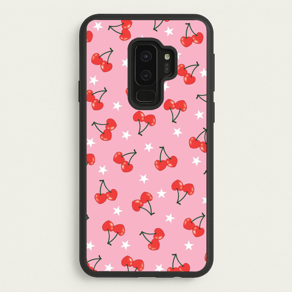 Heart Cherries And Stars Pattern - Clean Girl Aesthetic Phone Case for Galaxy S9 Plus