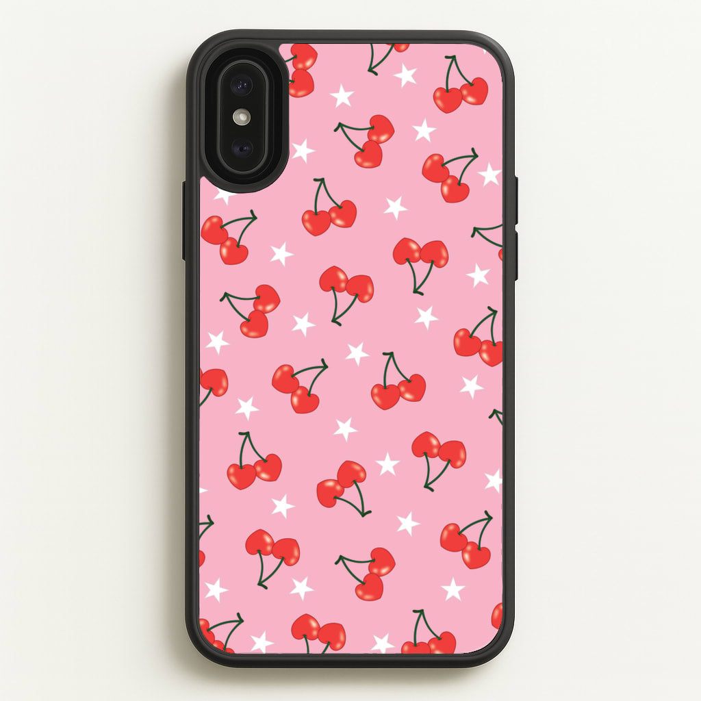 Heart Cherries And Stars Pattern - Clean Girl Aesthetic Phone Case for iPhone XS Max