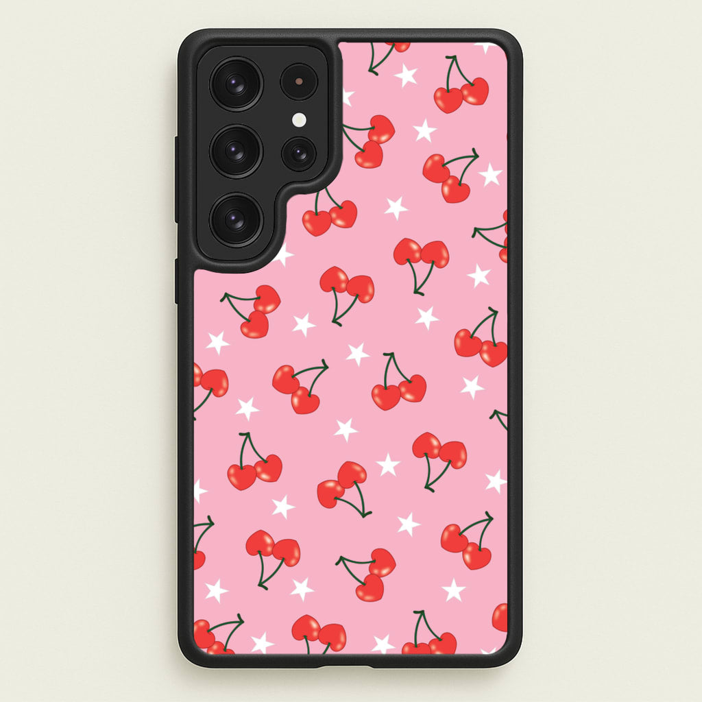 Heart Cherries And Stars Pattern - Clean Girl Aesthetic Phone Case for Galaxy S22 Ultra