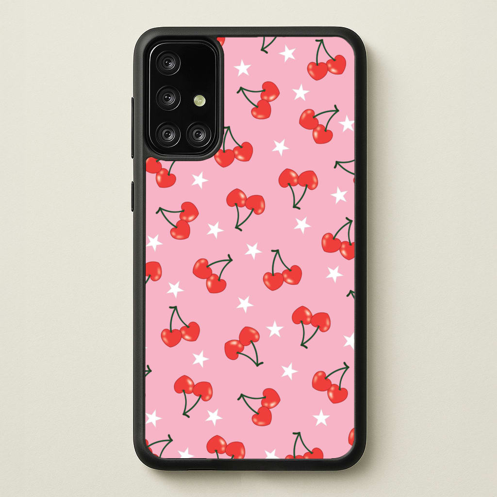Heart Cherries And Stars Pattern - Clean Girl Aesthetic Phone Case for Galaxy A71