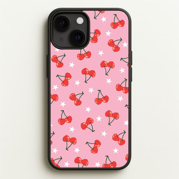 Heart Cherries And Stars Pattern - Clean Girl Aesthetic Phone Case for iPhone 13