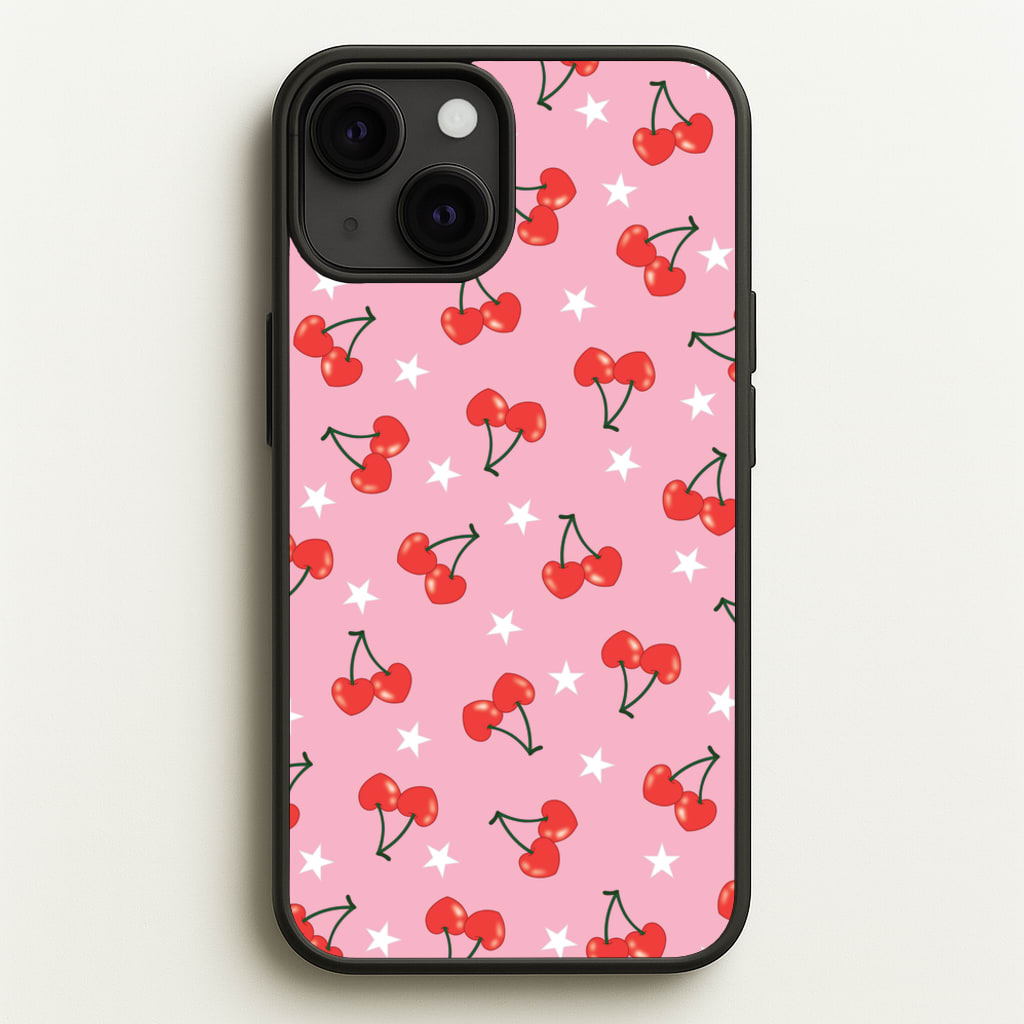 Heart Cherries And Stars Pattern - Clean Girl Aesthetic Phone Case for iPhone 13 Mini