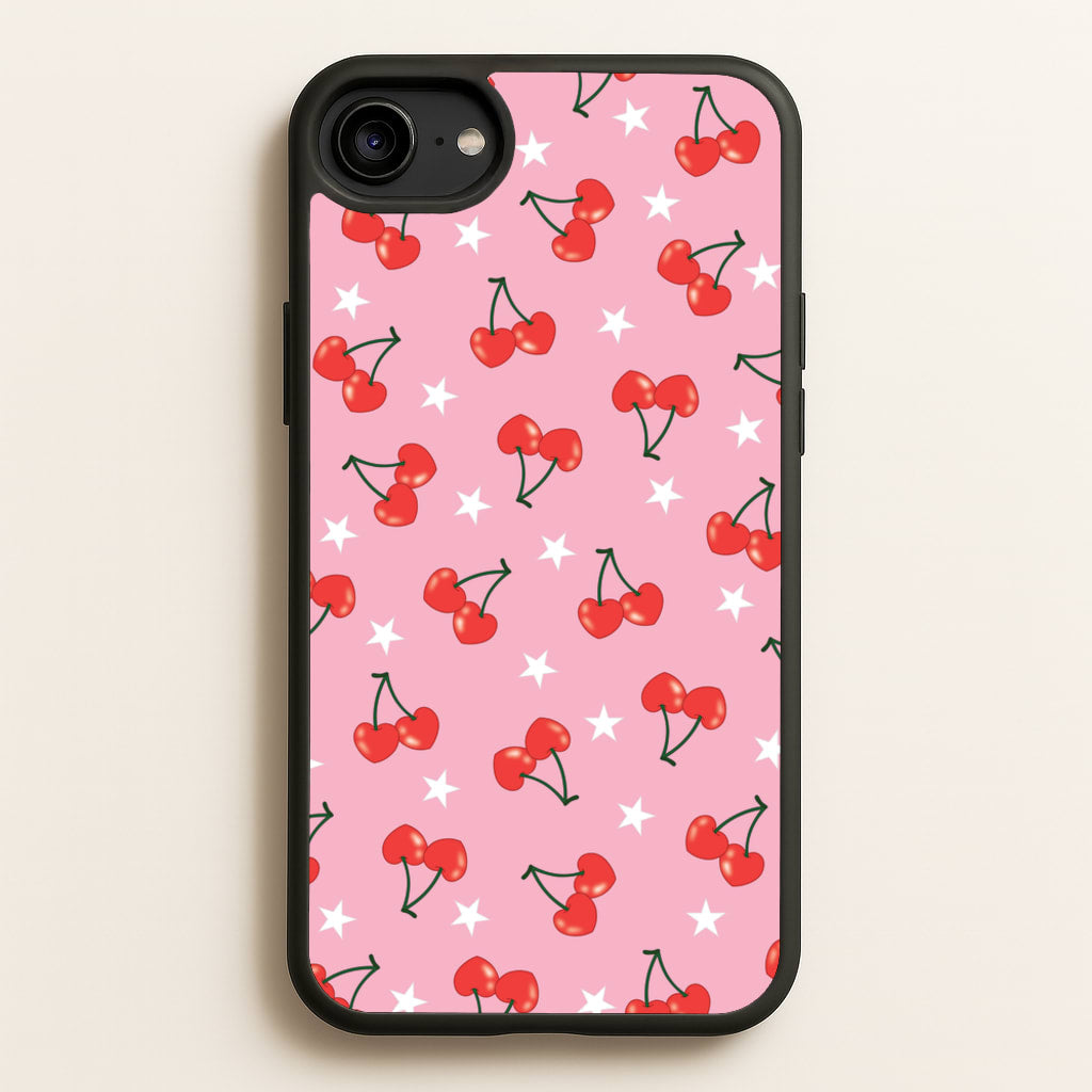 Heart Cherries And Stars Pattern - Clean Girl Aesthetic Phone Case for iPhone 6 / 7 / 8 / SE