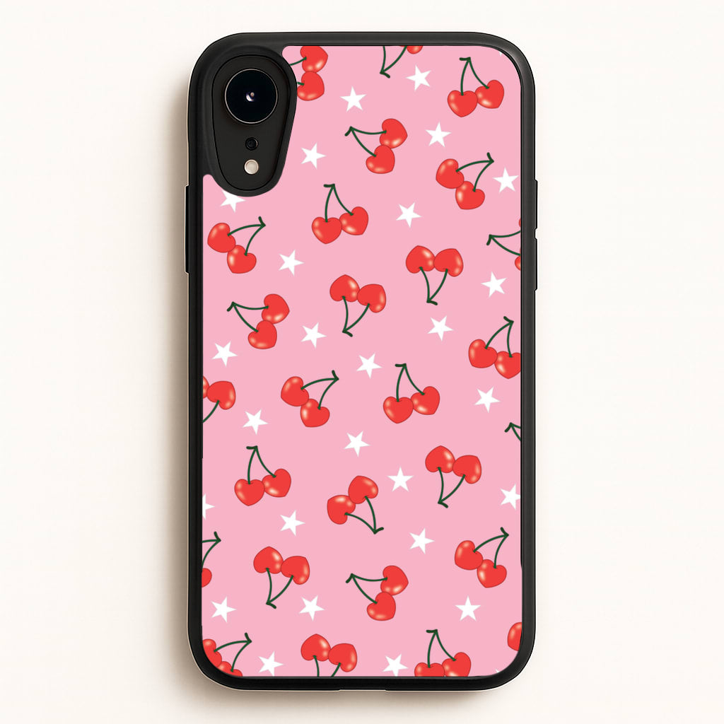 Heart Cherries And Stars Pattern - Clean Girl Aesthetic Phone Case for iPhone XR