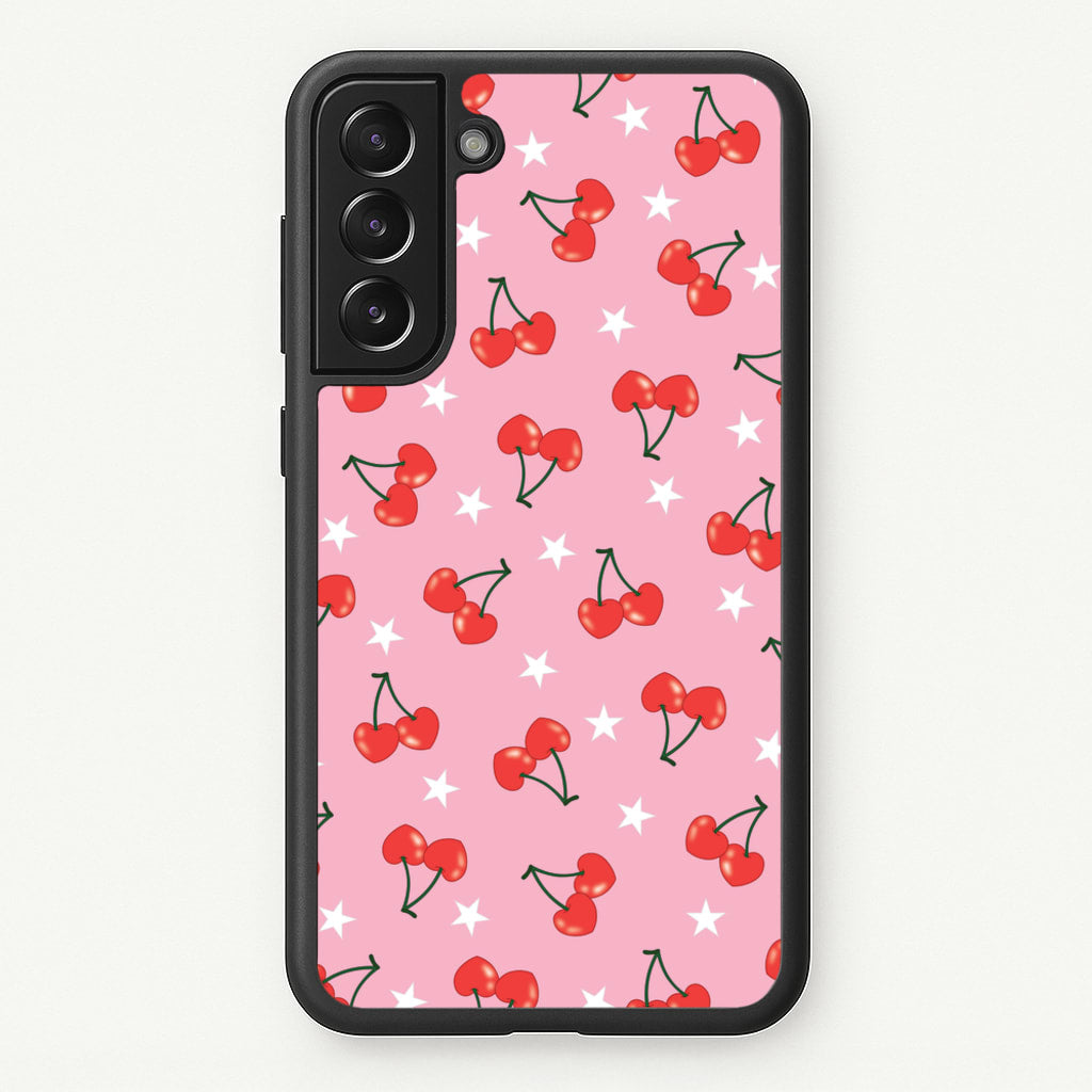 Heart Cherries And Stars Pattern - Clean Girl Aesthetic Phone Case for Galaxy S21 Plus