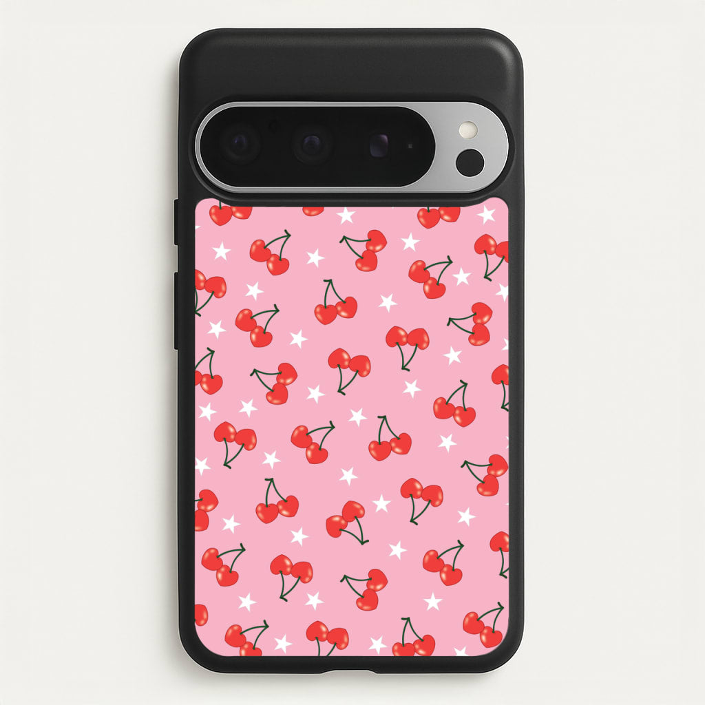 Heart Cherries And Stars Pattern - Clean Girl Aesthetic Phone Case for Google Pixel 9 Pro XL
