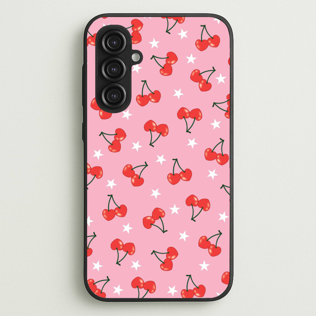 Heart Cherries And Stars Pattern - Clean Girl Aesthetic Phone Case for Galaxy S23FE