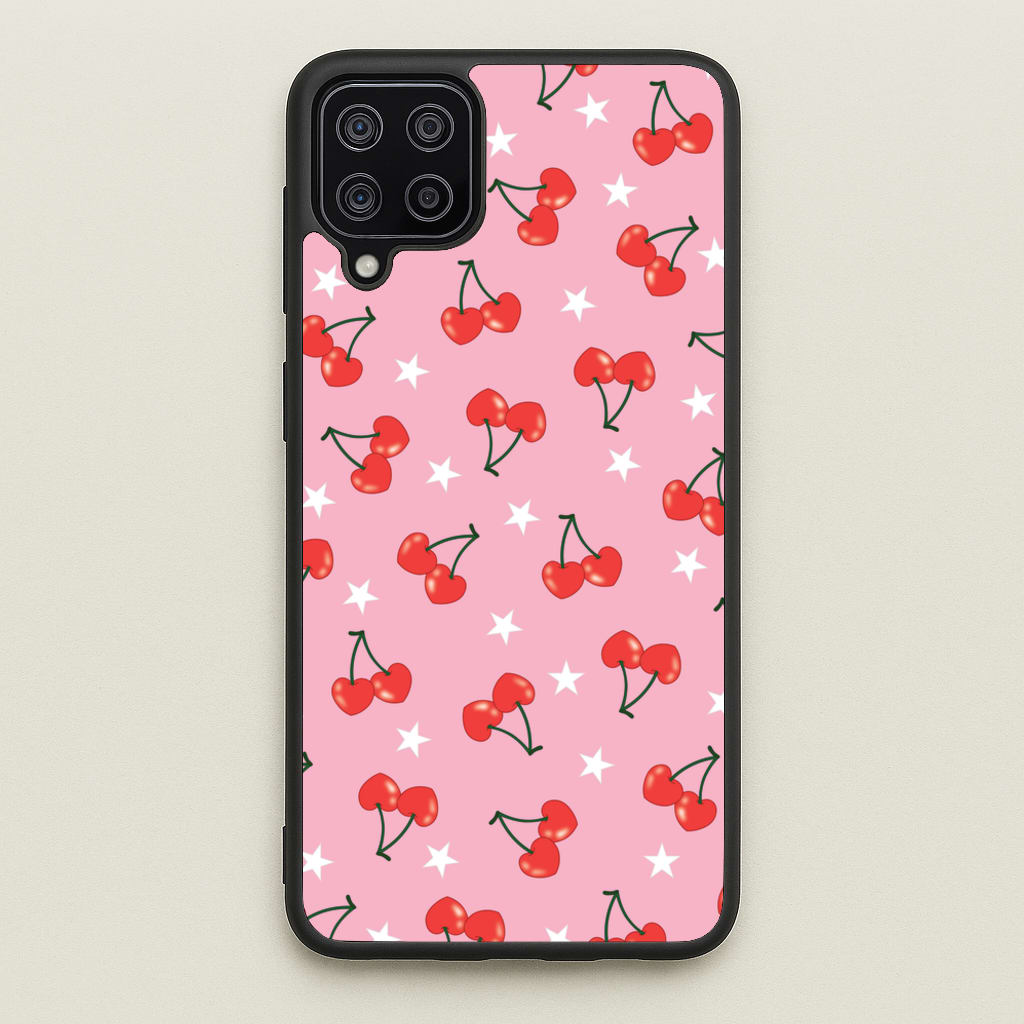 Heart Cherries And Stars Pattern - Clean Girl Aesthetic Phone Case for Galaxy A12