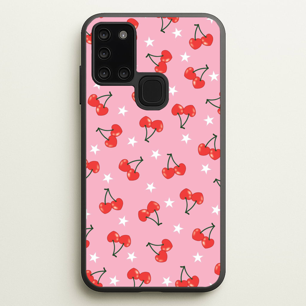Heart Cherries And Stars Pattern - Clean Girl Aesthetic Phone Case for Galaxy A21s