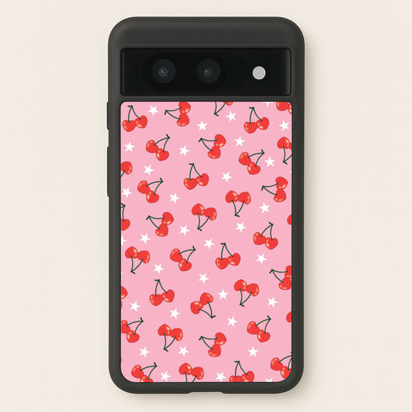 Heart Cherries And Stars Pattern - Clean Girl Aesthetic Phone Case for Google Pixel 8a