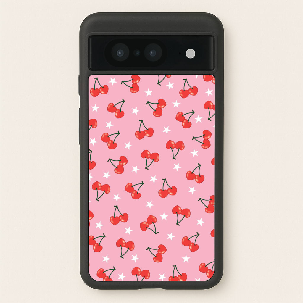 Heart Cherries And Stars Pattern - Clean Girl Aesthetic Phone Case for Google Pixel 8