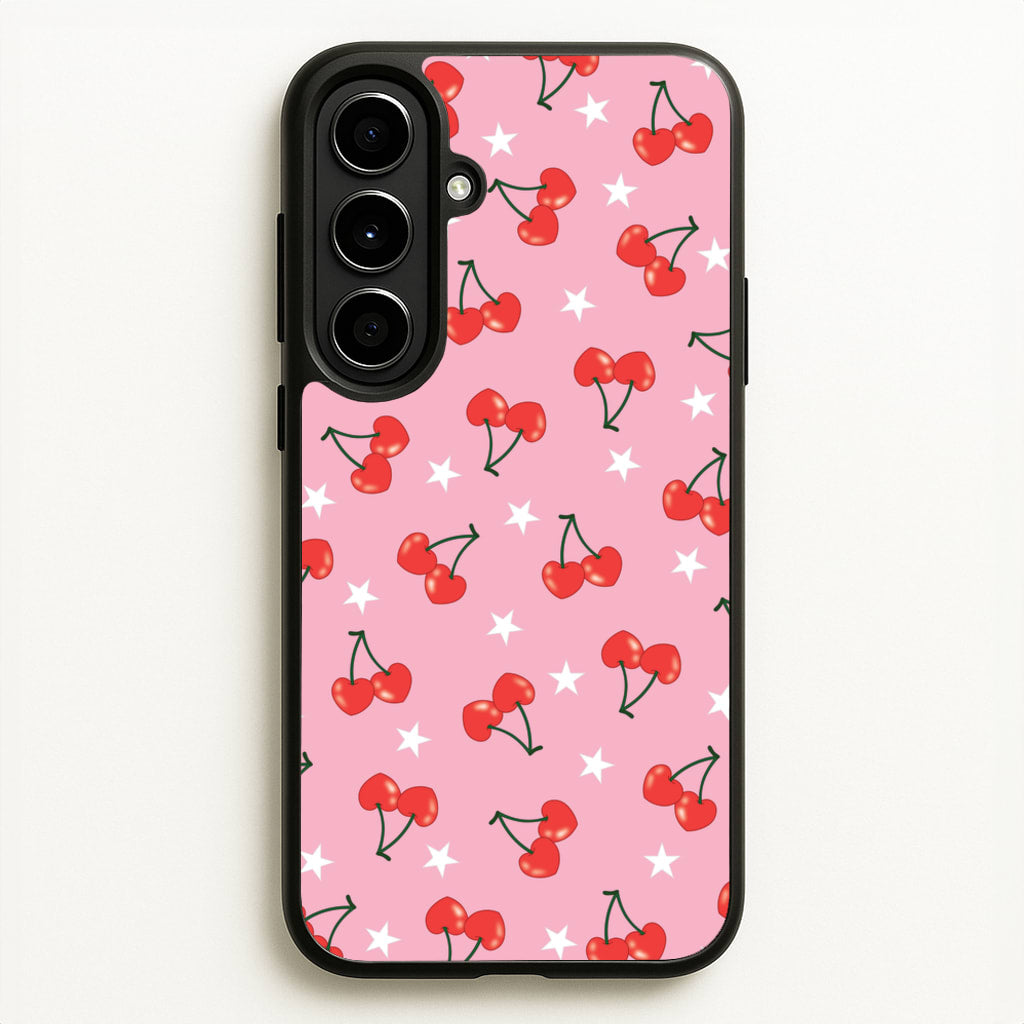 Heart Cherries And Stars Pattern - Clean Girl Aesthetic Phone Case for Galaxy A56