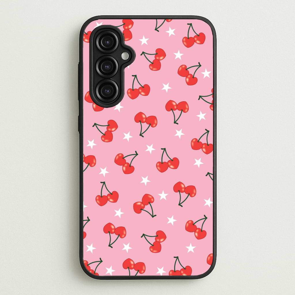 Heart Cherries And Stars Pattern - Clean Girl Aesthetic Phone Case for Galaxy A14