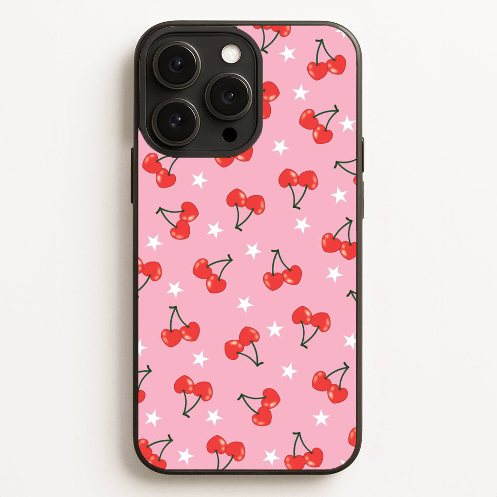 Heart Cherries And Stars Pattern - Clean Girl Aesthetic Phone Case for iPhone 12 Pro Max