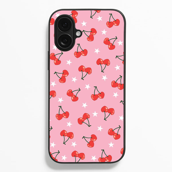 Heart Cherries And Stars Pattern - Clean Girl Aesthetic Phone Case for iPhone 16 Plus