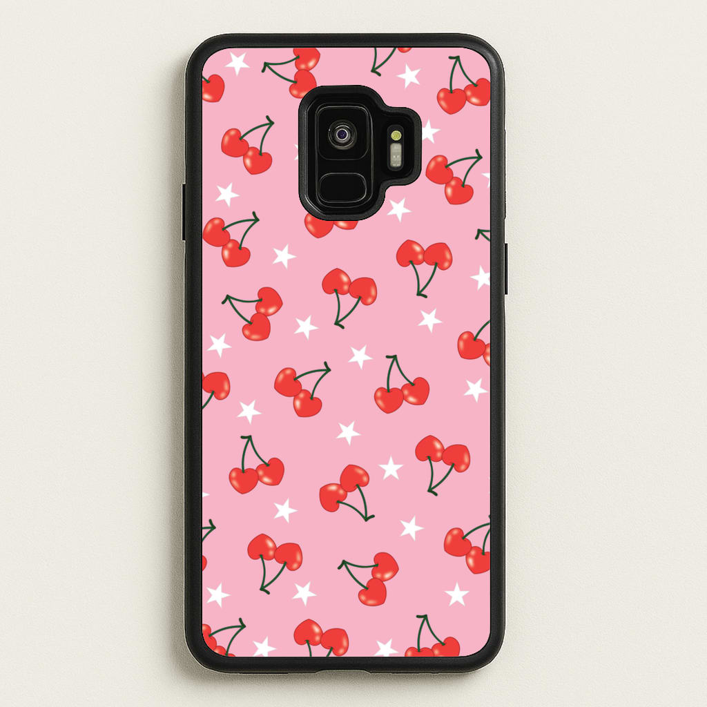 Heart Cherries And Stars Pattern - Clean Girl Aesthetic Phone Case for Galaxy S9