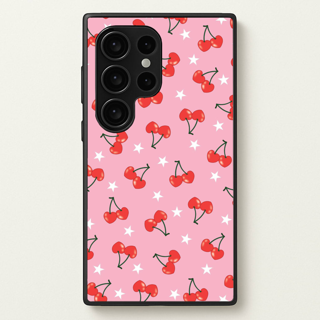 Heart Cherries And Stars Pattern - Clean Girl Aesthetic Phone Case for Galaxy S24 Ultra