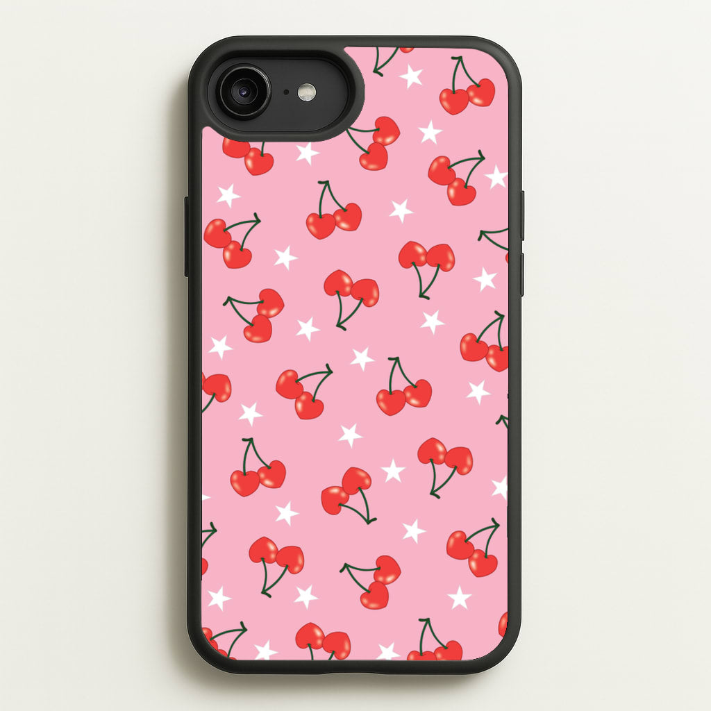 Heart Cherries And Stars Pattern - Clean Girl Aesthetic Phone Case for iPhone 6 Plus / 7 Plus / 8 Plus