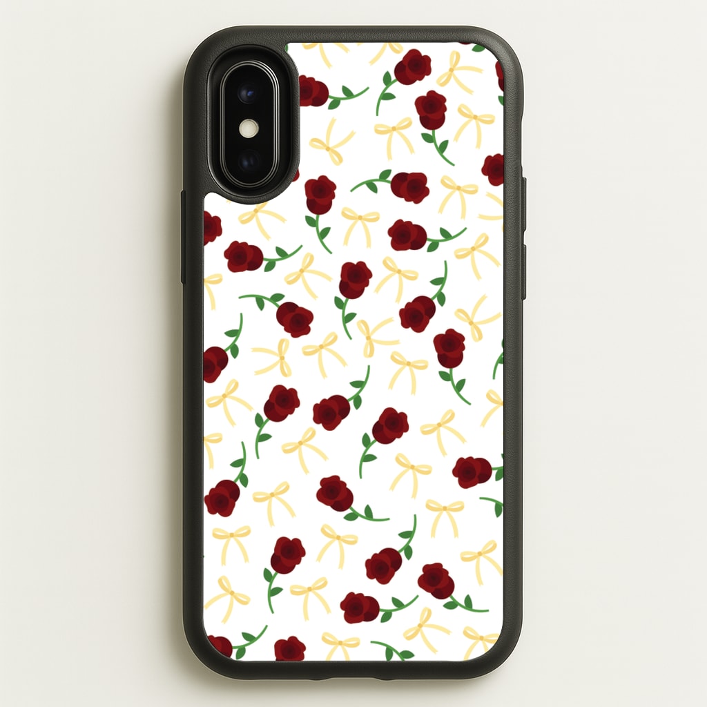 Roses And Bows Pattern - Clean Girl Aesthetic Phone Case for iPhone X / XS