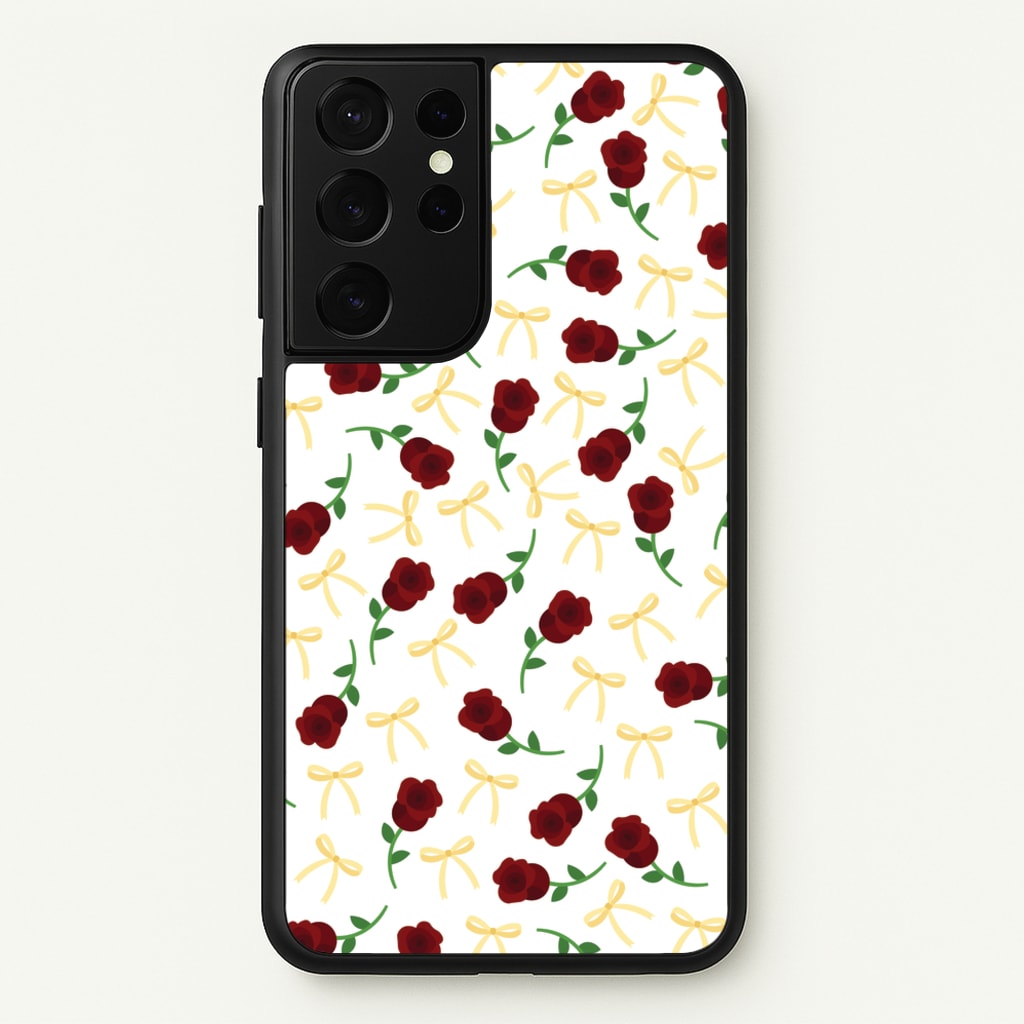 Roses And Bows Pattern - Clean Girl Aesthetic Phone Case for Galaxy S21 Ultra