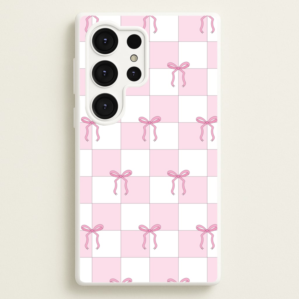 Checkered Pink Coquette Bows - Clean Girl Aesthetic Phone Case for Galaxy S25 Ultra