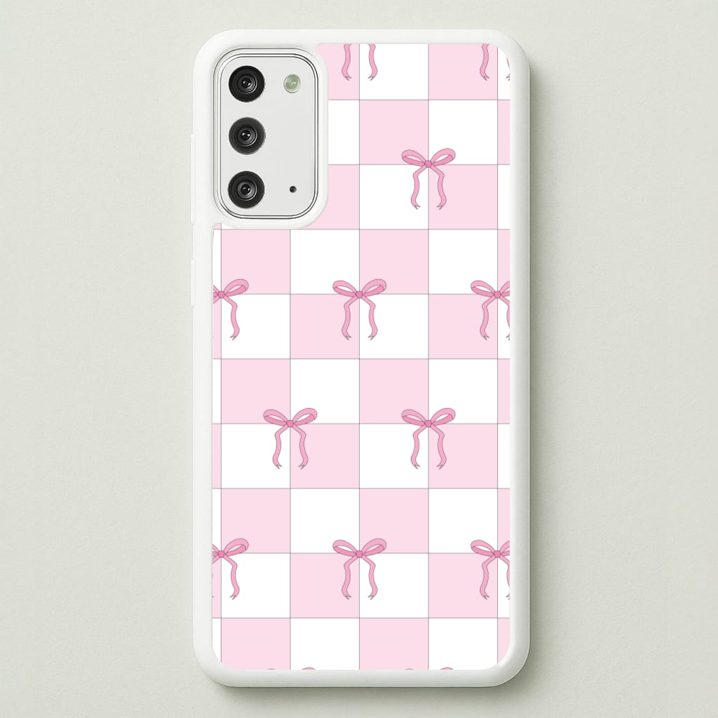 Checkered Pink Coquette Bows - Clean Girl Aesthetic Phone Case for Galaxy Note 20